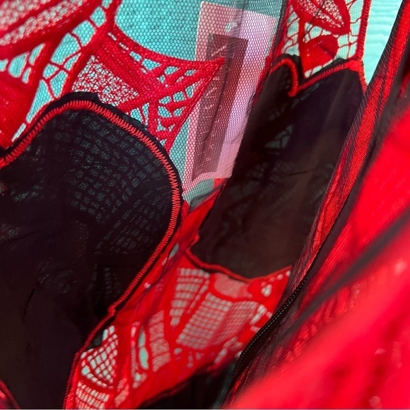 INTERMIX JONATHON SIMKHAI BLACK RED LACE TULLE PEPLUM FITTED TOP SIZE 2 NWT - Picture 8 of 13